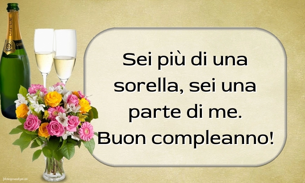 Immagini di Buon Compleanno Sorella: Champagne e fiori