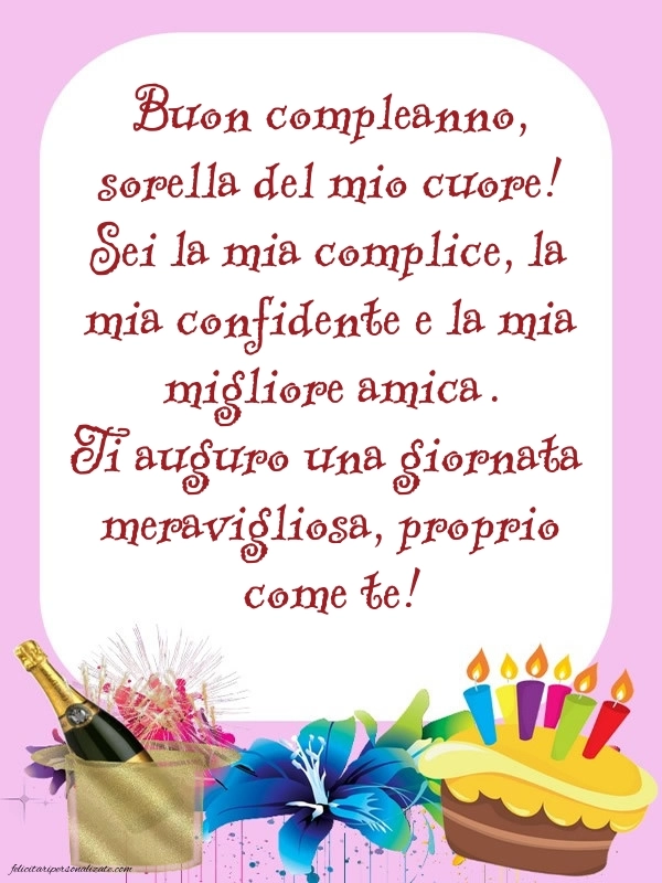 Le Più Belle Immagini di Buon Compleanno per tua Sorella: Champagne e torta