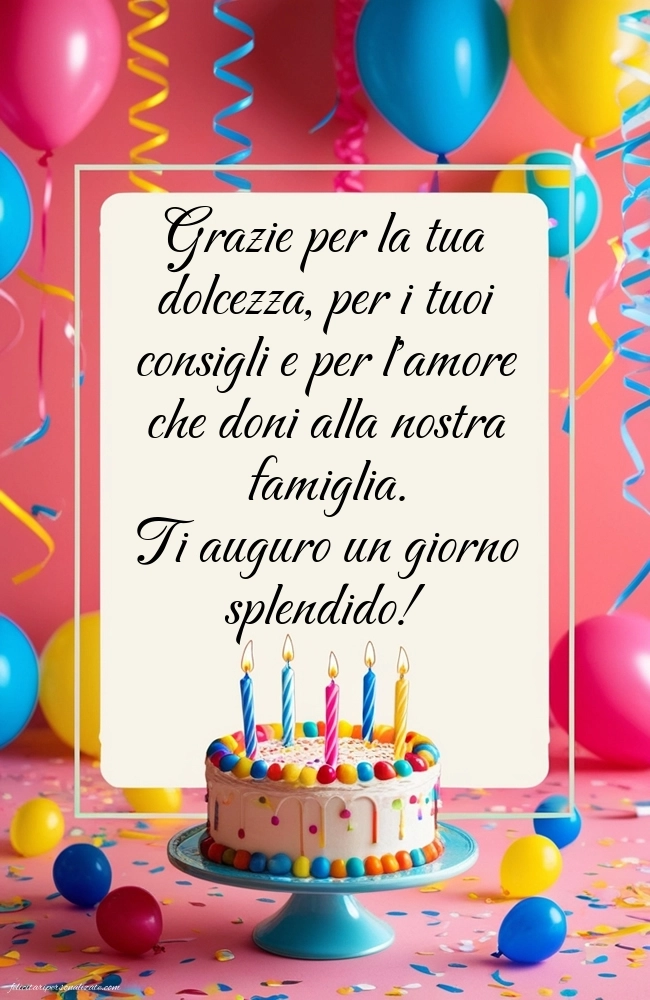 Cartoline di Buon Compleanno per Suocera: Palloncini e torta