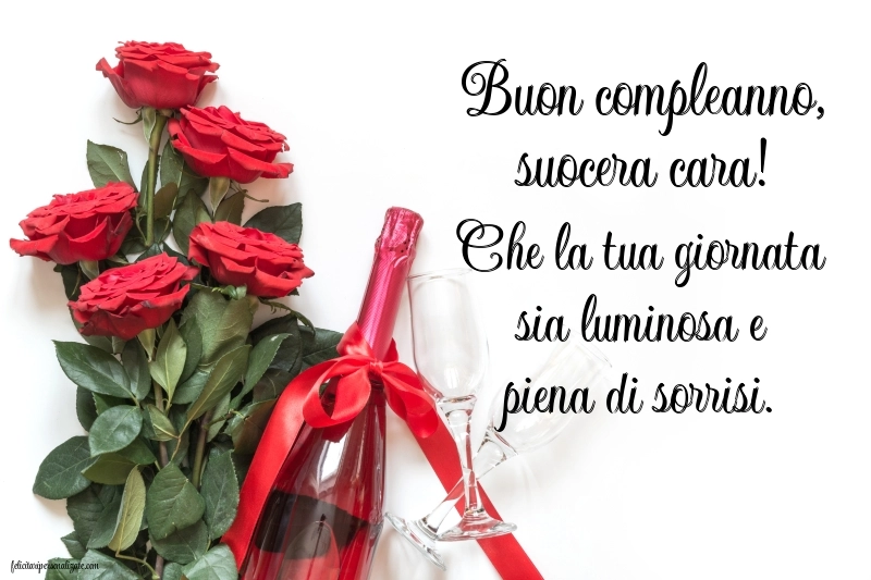 Cartoline di Buon Compleanno per Suocera: Champagne e fiori
