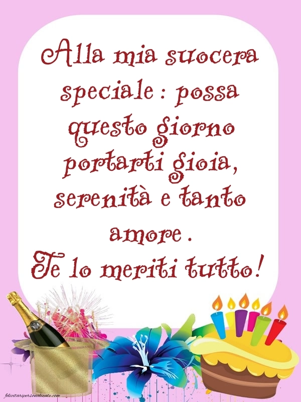 Cartoline di Buon Compleanno per Suocera: Champagne e torta