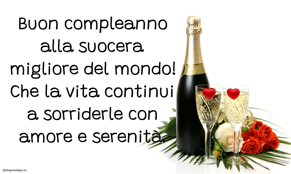 Cartoline di Buon Compleanno per Suocera: Champagne e fiori