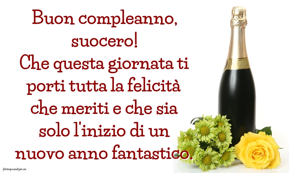 Immagini di Buon Compleanno per Suocero: Champagne e fiori