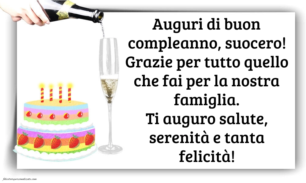 Cartoline di Buon Compleanno per Suocero: Champagne e torta