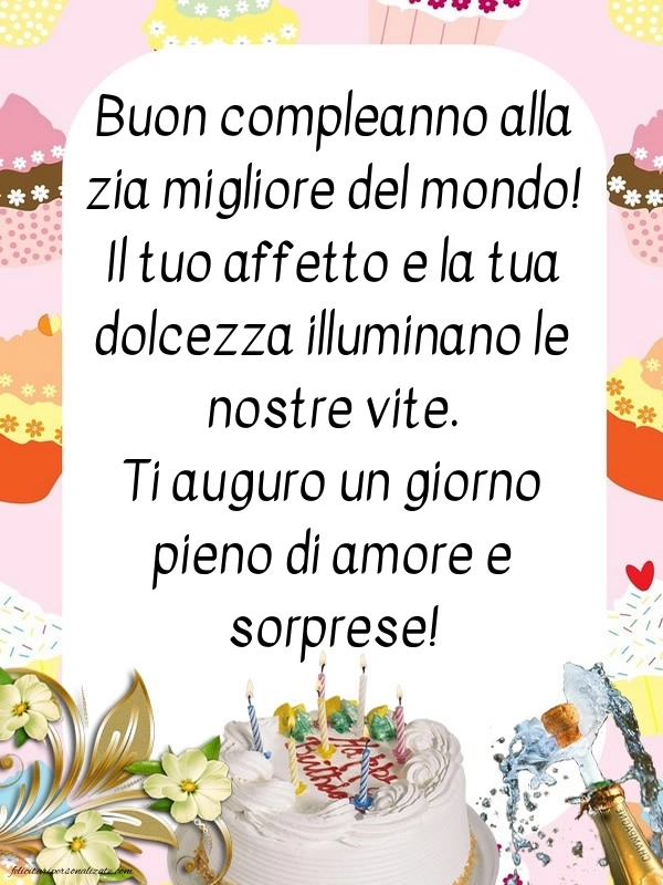 Le Più Belle Immagini di Buon Compleanno per tua Zia: Champagne e torta