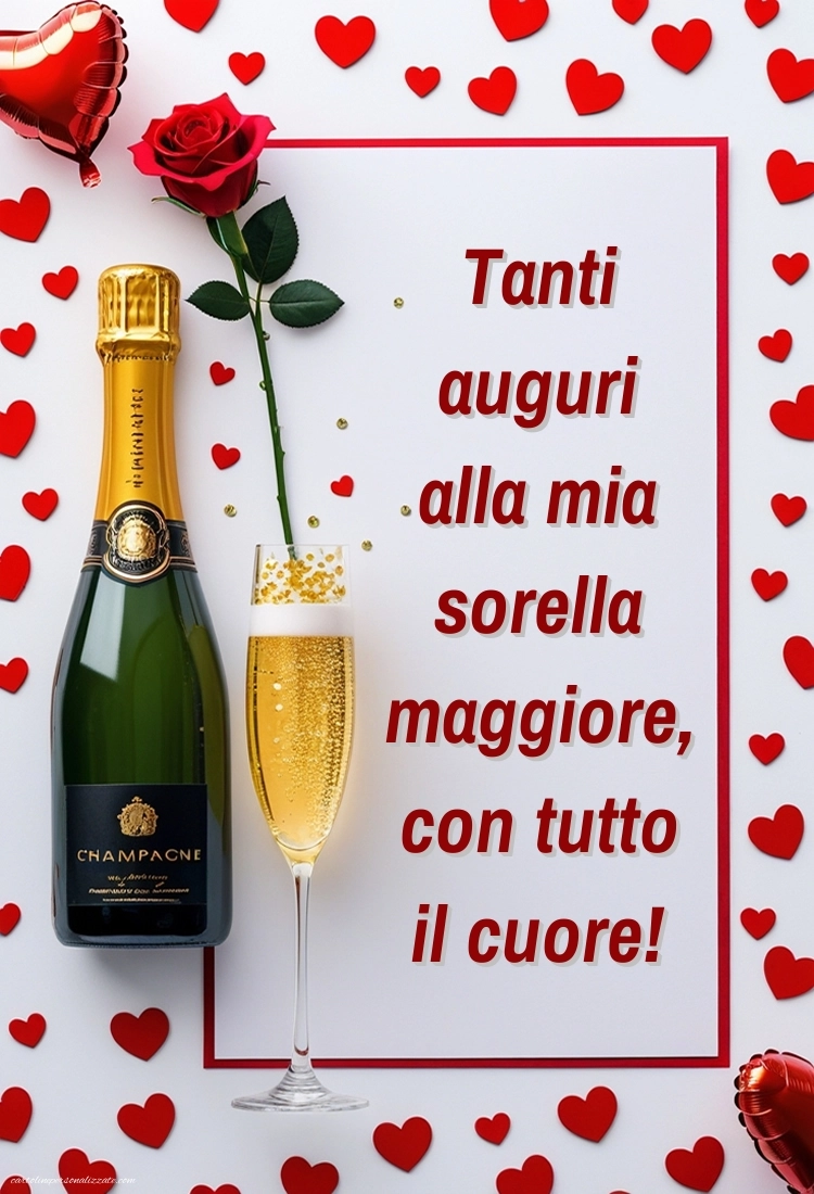 Immagini di Buon Compleanno Sorella Maggiore: Champagne e rose