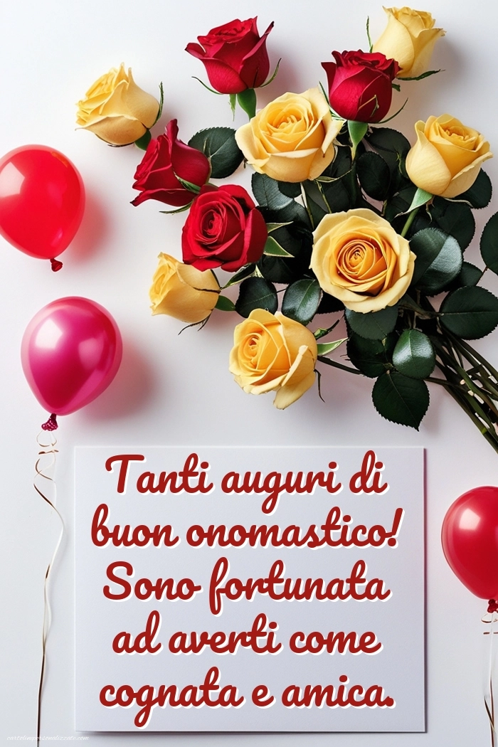 Immagini Auguri di Buon Onomastico Cognata: Rose e palloncini