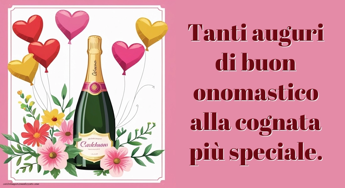 Immagini Auguri di Buon Onomastico Cognata: Champagne e palloncini