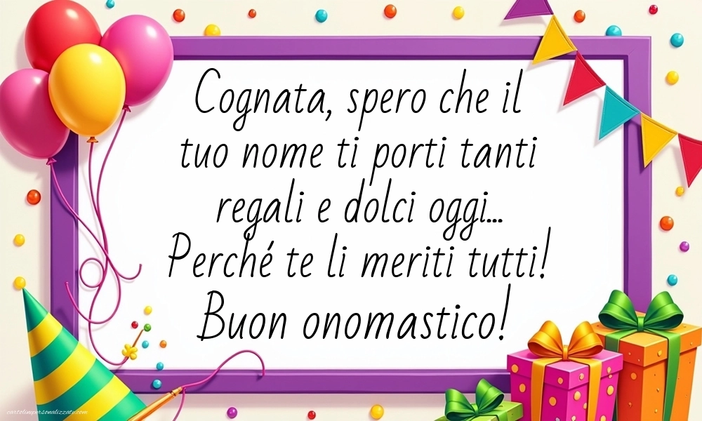 Immagini Auguri di Buon Onomastico Cognata: Palloncini e regali