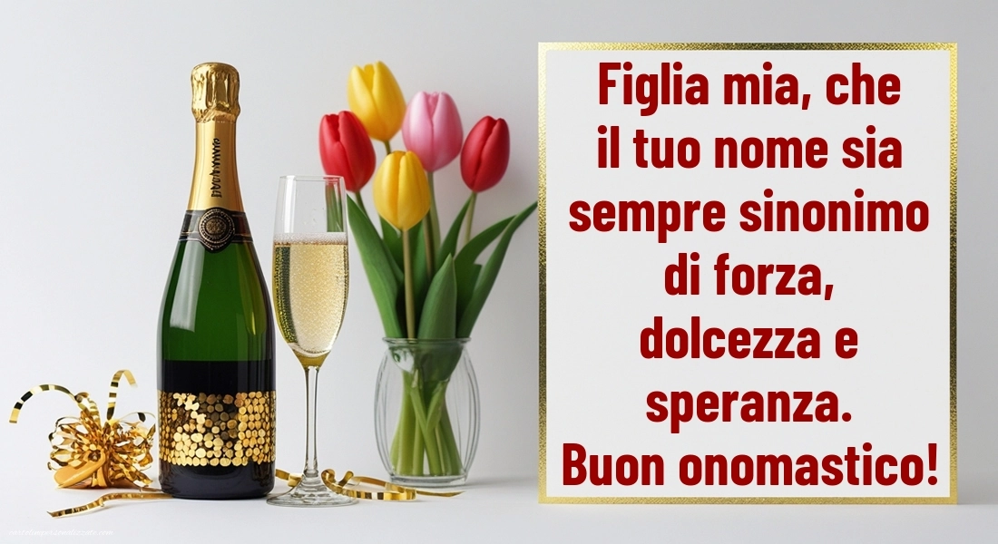 Immagini Auguri di Buon Onomastico Figlia: Champagne e tulipani
