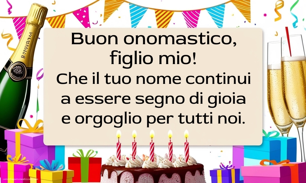 Immagini Auguri di Buon Onomastico Figlio: Champagne e torta