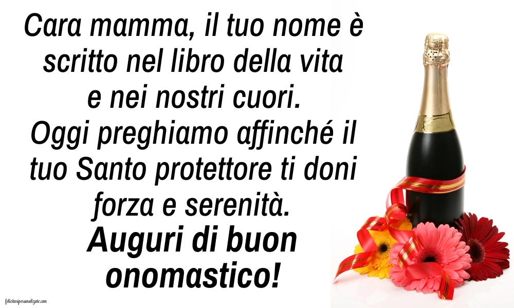Immagini Auguri di Buon Onomastico Mamma: Champagne e fiori