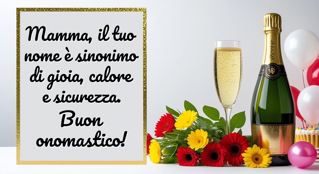 Immagini Auguri di Buon Onomastico Mamma: Champagne e fiori