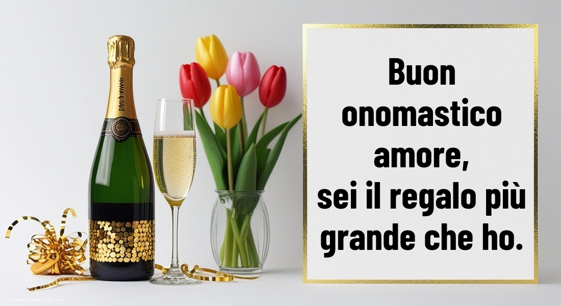 Immagini Auguri di Buon Onomastico Marito: Champagne e tulipani