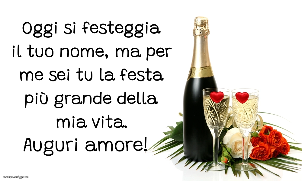 Immagini con frasi di buon onomastico MOGLIE: Champagne e fiori