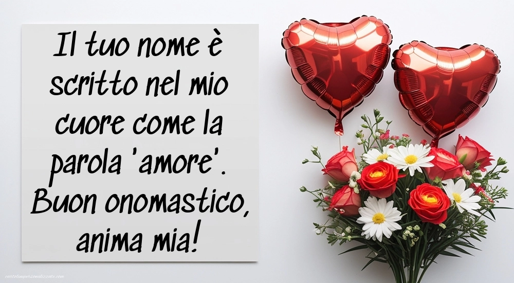 Immagini Auguri di Buon Onomastico Moglie: Fiori e cuori