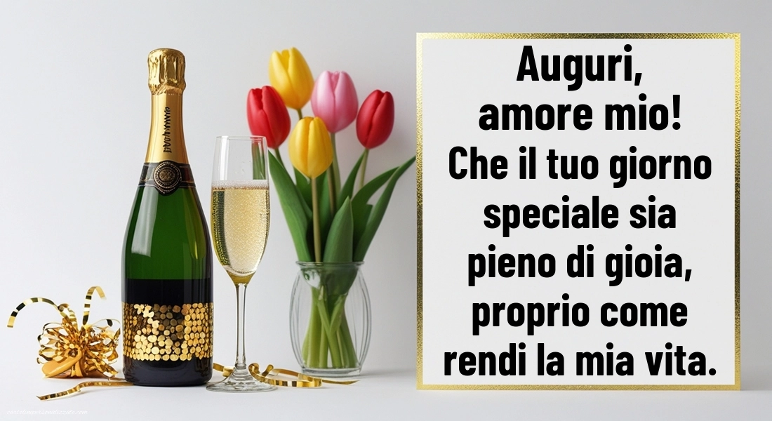 Immagini Auguri di Buon Onomastico Moglie: Champagne e tulipani