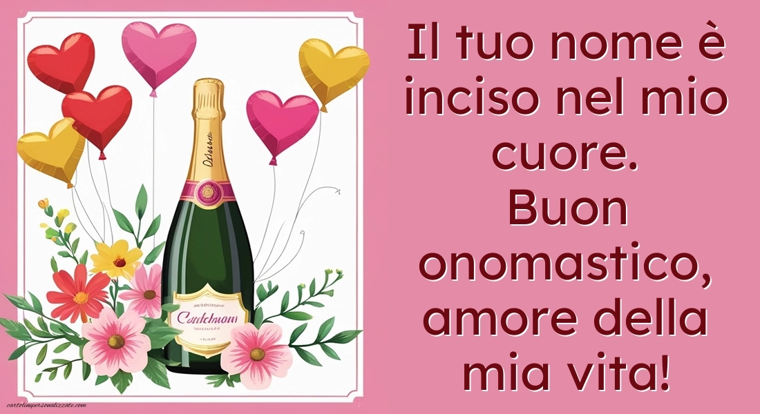 Immagini Auguri di Buon Onomastico Moglie: Champagne e palloncini
