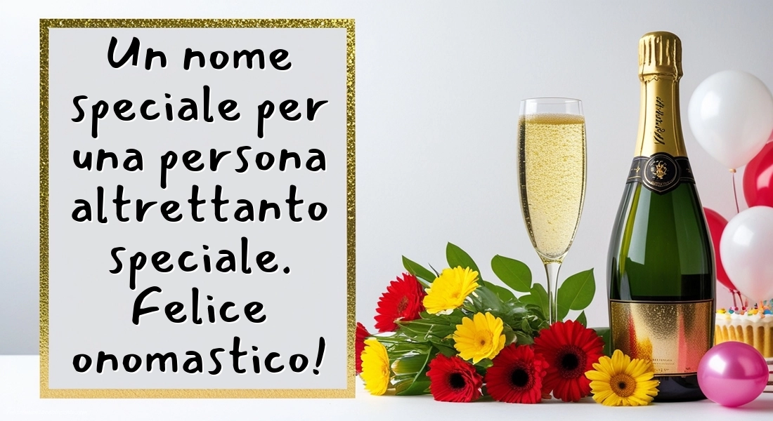Immagini Auguri di Buon Onomastico Nipote femmina: Champagne e fiori