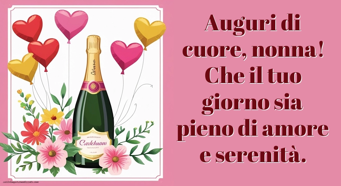 Immagini Auguri di Buon Onomastico Nonna: Champagne e palloncini