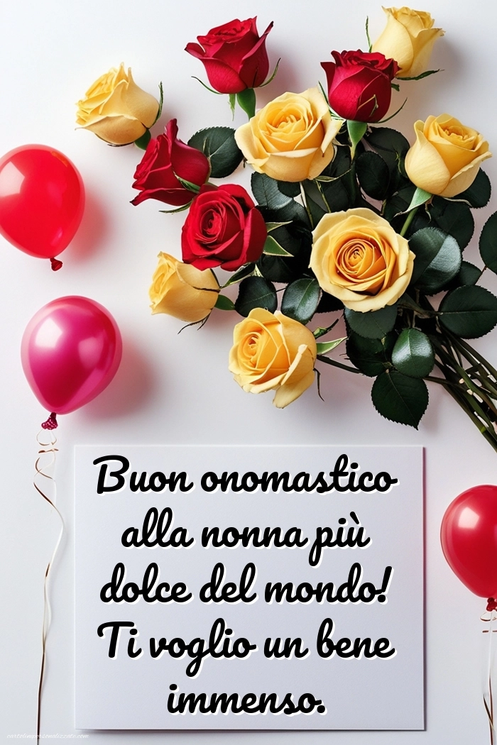 Immagini Auguri di Buon Onomastico Nonna: Rose e palloncini