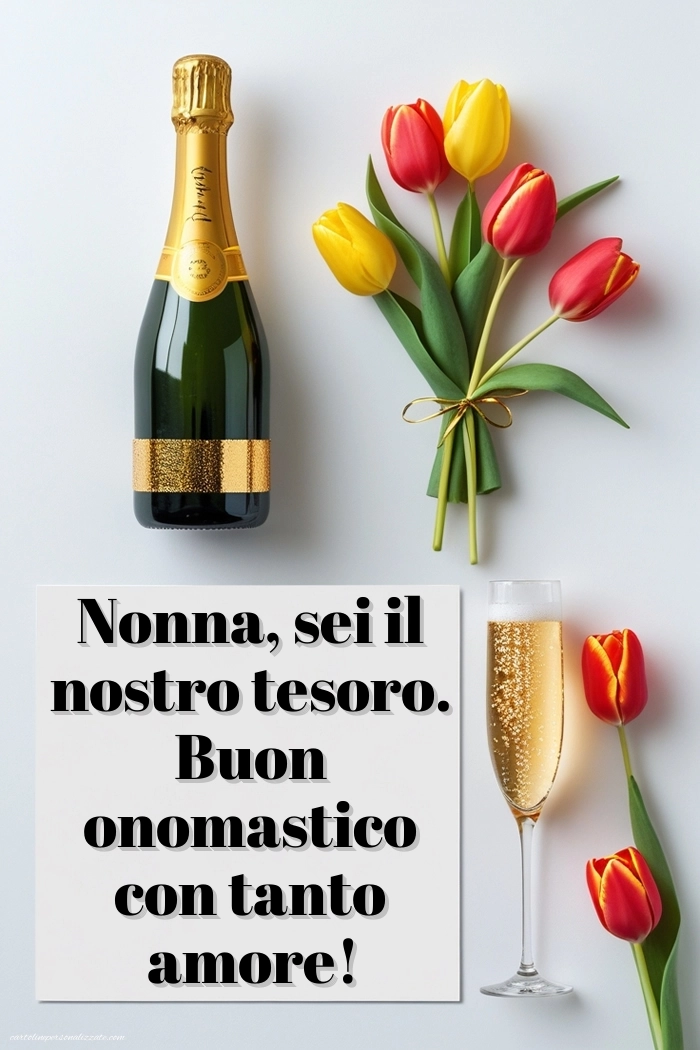 Immagini Auguri di Buon Onomastico Nonna: Champagne e tulipani