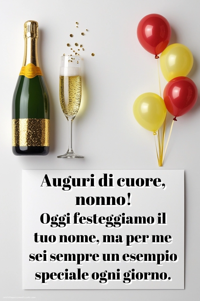 Immagini Auguri di Buon Onomastico Nonno: Champagne e palloncini