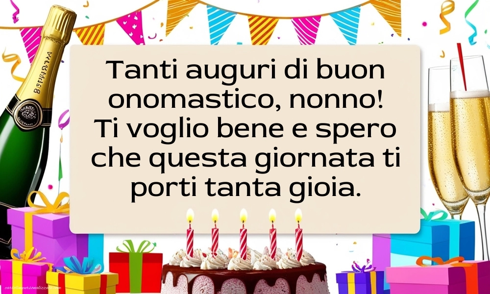 Immagini Auguri di Buon Onomastico Nonno: Champagne e torta