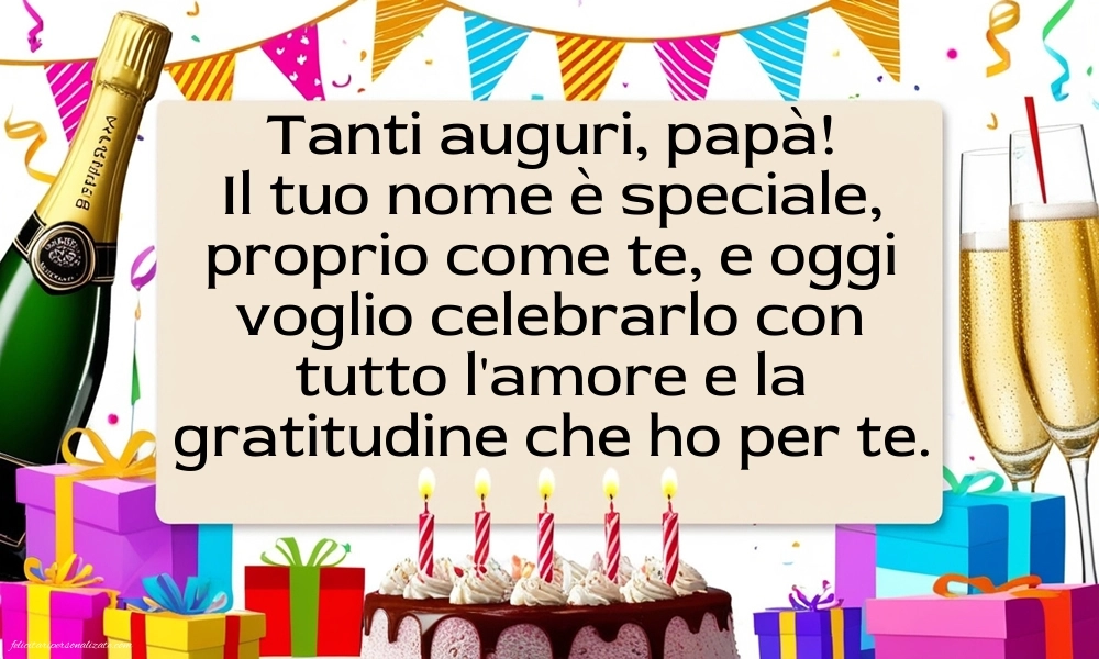 Immagini Auguri di Buon Onomastico Papà: Champagne e torta