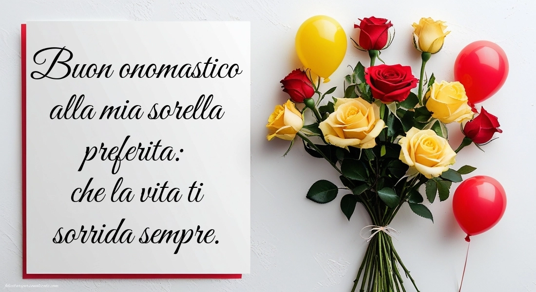 Immagini Auguri di Buon Onomastico Sorella: Rose e cuori