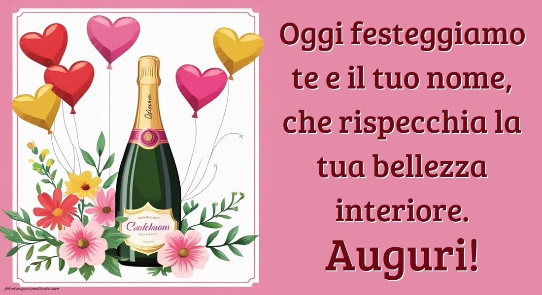 Immagini Auguri di Buon Onomastico Sorella: Champagne e palloncini