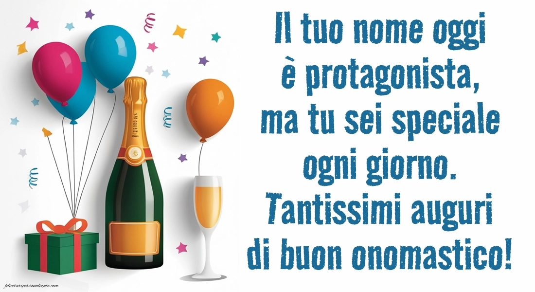 Immagini di Auguri di Buon Onomastico: Champagne e palloncini