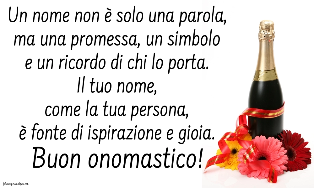 Immagini con Frasi di Buon Onomastico: Champagne e fiori