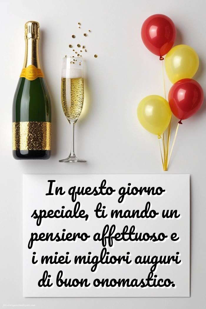 Immagini con Frasi di Buon Onomastico: Champagne e palloncini