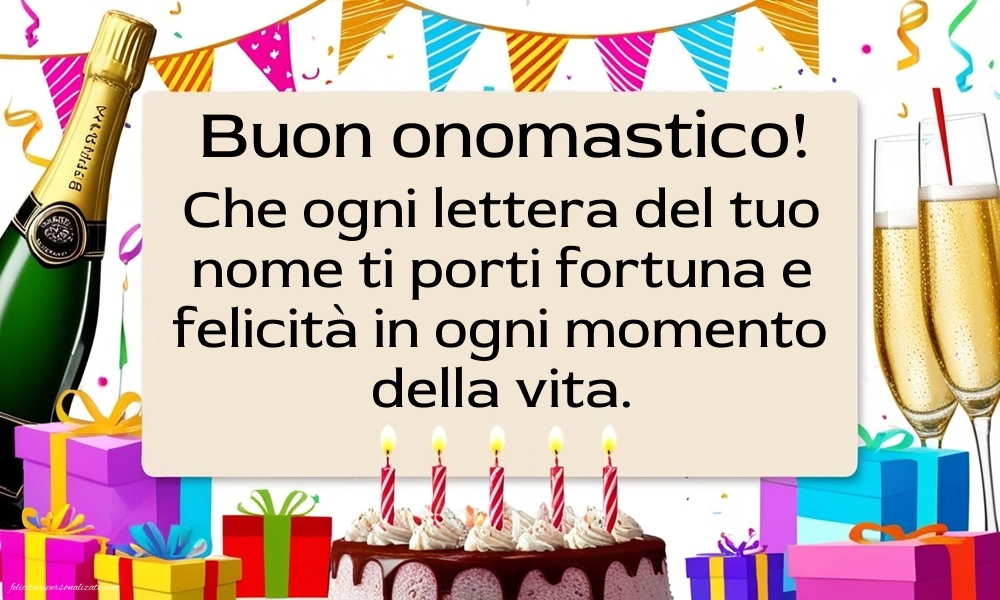 Immagini con Frasi di Buon Onomastico: Champagne e torta