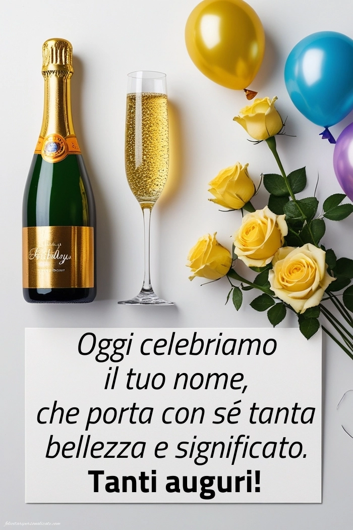 Immagini di Auguri di Buon Onomastico: Champagne e fiori