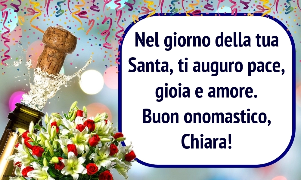 Auguri di buon onomastico chiara immagini: Champagne e fiori