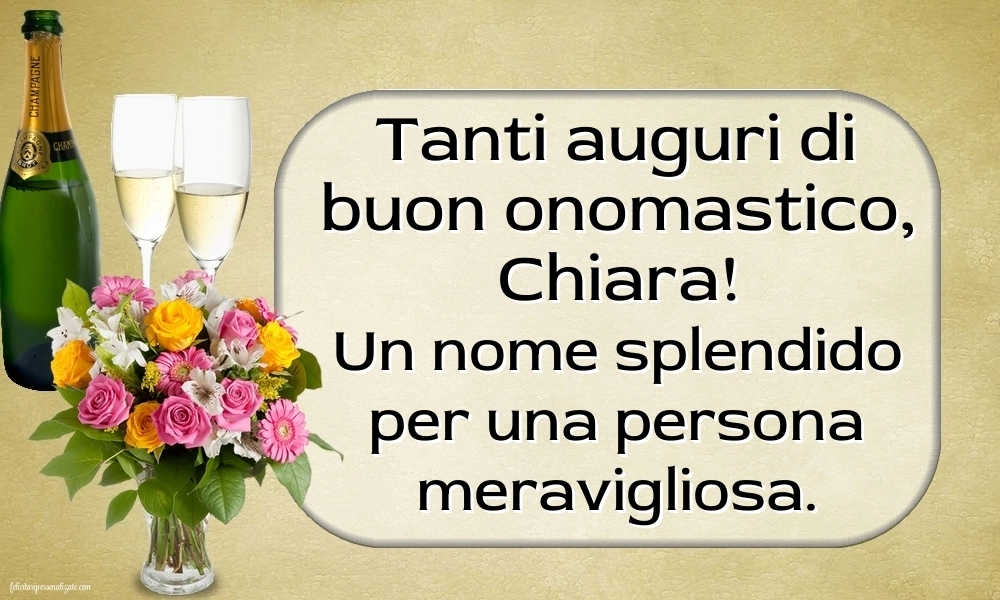 Auguri di buon onomastico chiara immagini: Champagne e fiori