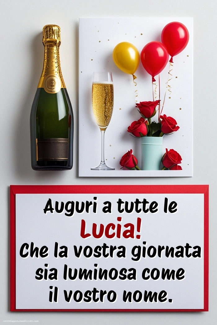 Auguri per Santa Lucia immagini: Champagne e fiori
