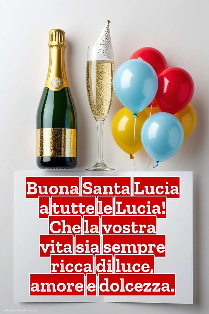 Cartoline Auguri Santa Lucia 13 Dicembre: Champagne e palloncini