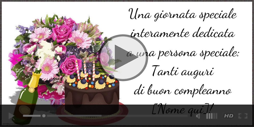 Video musicale di auguri con fiori, champagne e torta... scrivi il nome della donna | Cartoline musicali di compleanno