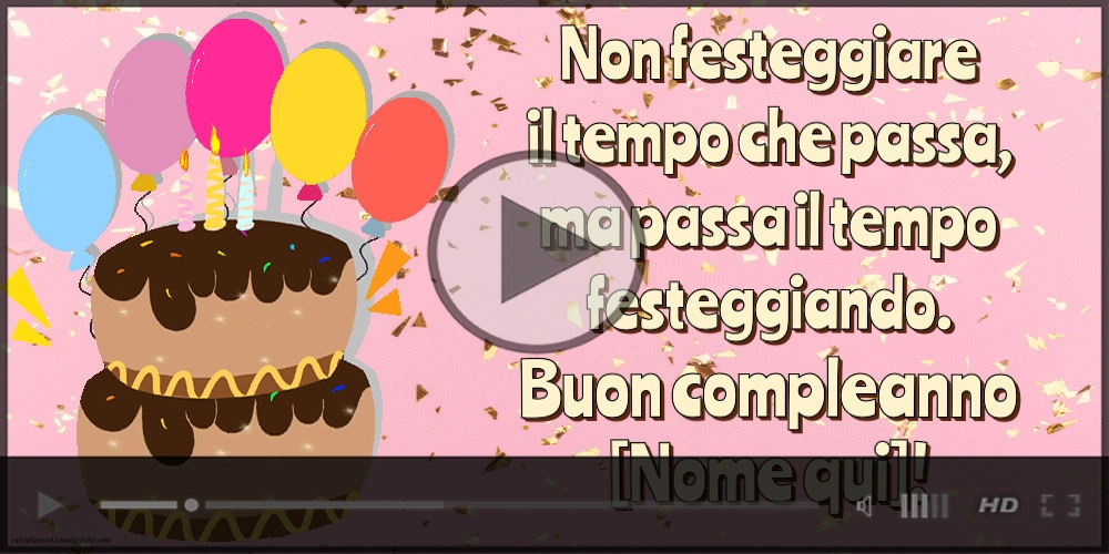 Biglietto d'auguri musicale con torta con palloncini colorati e coriandoli sullo sfondo | Cartoline musicali di compleanno