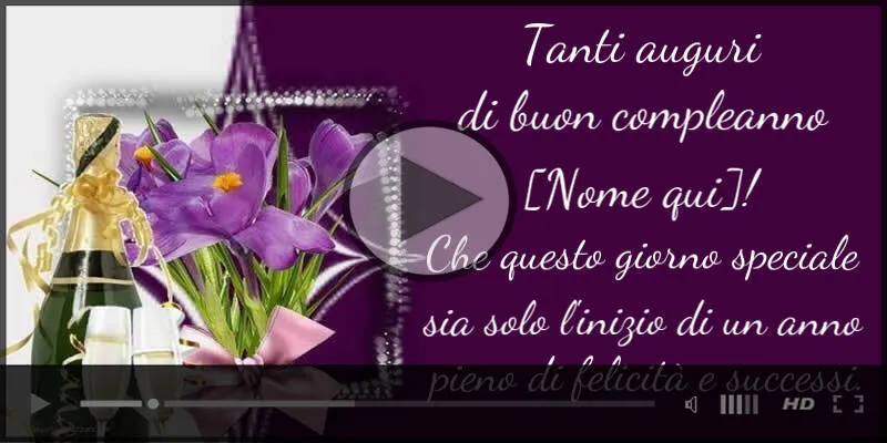 Un augurio musicale con champagne e bouquet di fiori: Buon Compleanno... scrivere il nome desiderato | Cartoline musicali di compleanno