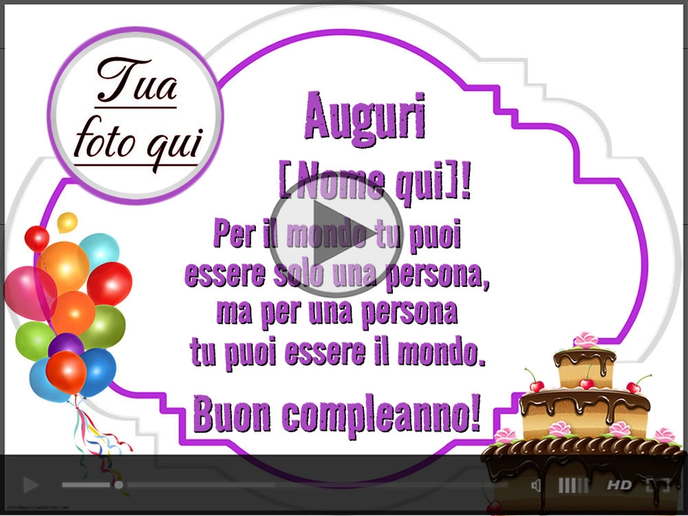 Video di auguri con torta, palloncini e la foto del festeggiato | Cartoline musicali di compleanno